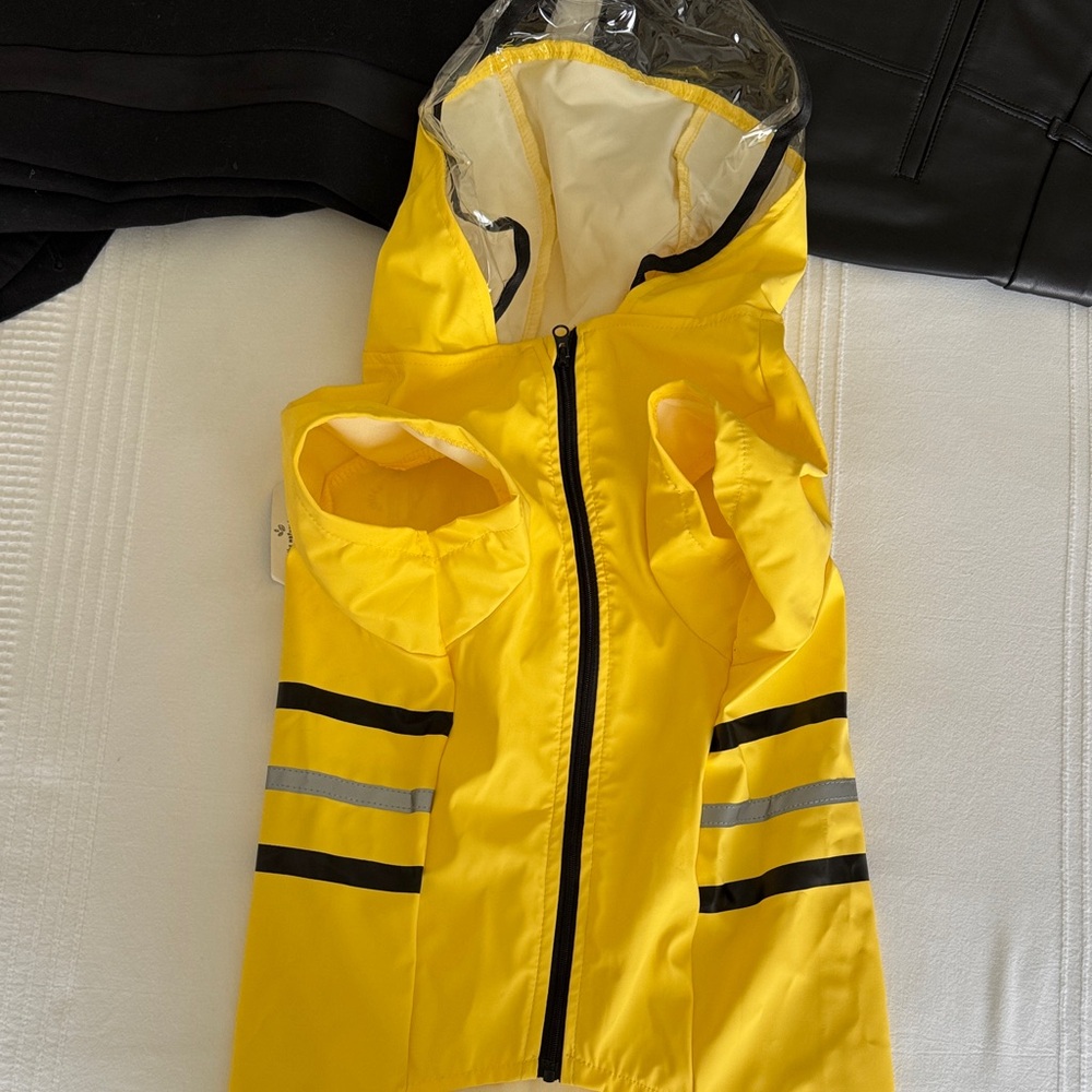 Bright Yellow Dog Rain Jacket with Reflective Stripes